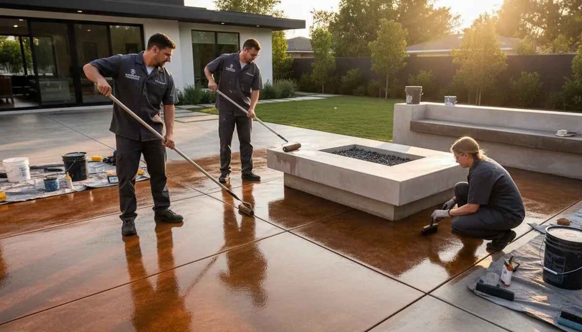 Professional concrete staining on driveway in Cherry Hill, NJ by local house painting experts