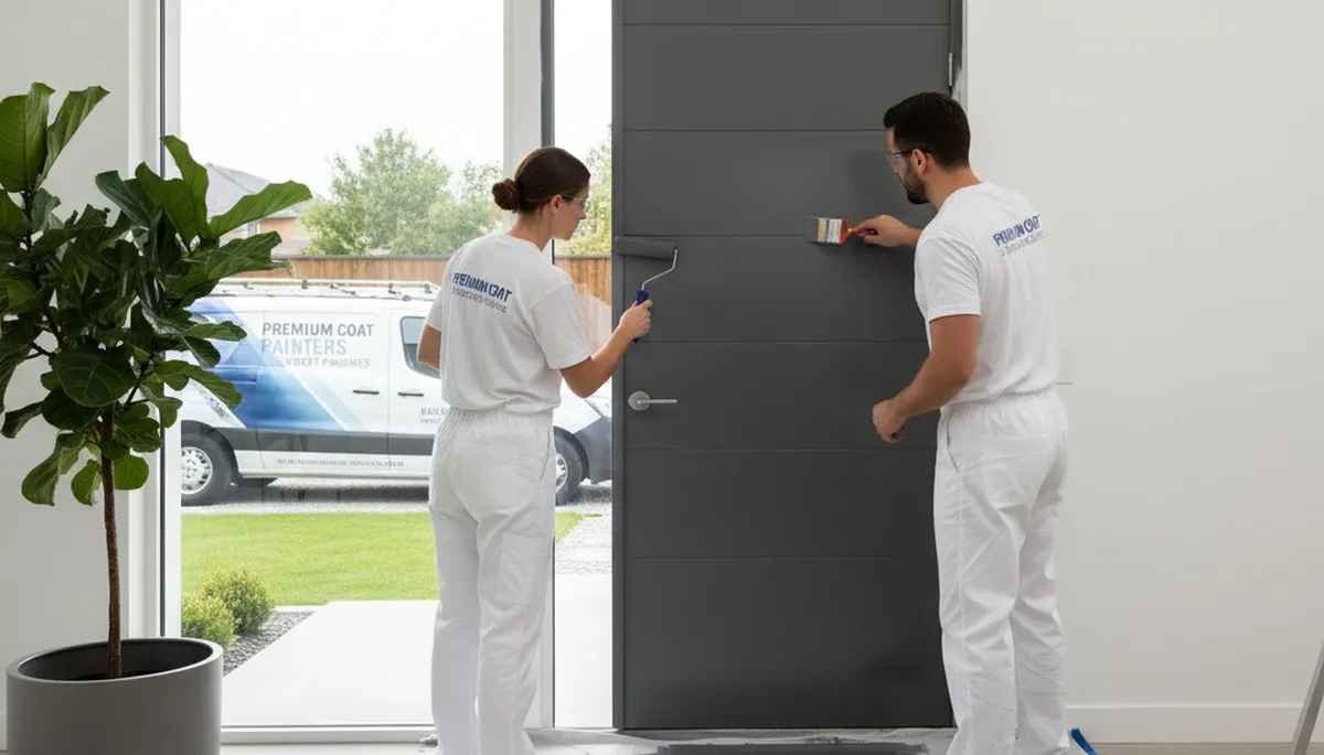 Professional door painting service in Cherry Hill NJ restoring wood entry doors with smooth finish