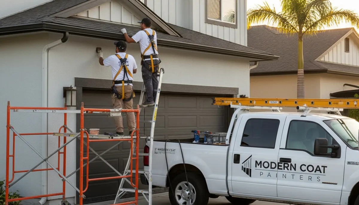 Professional gutter painting on suburban home in Cherry Hill, NJ by expert house painters