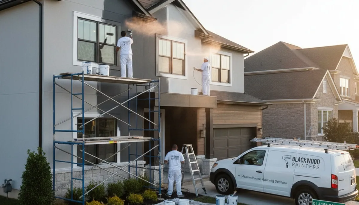 Professional house painters working on exterior home in Cherry Hill, NJ