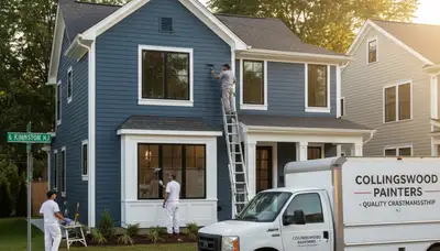 Professional house painters in Cherry Hill NJ applying exterior paint to suburban home façade
