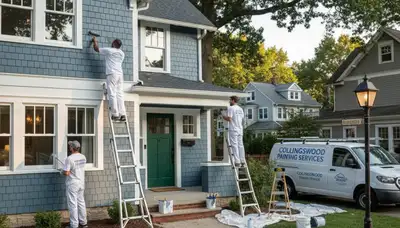 Professional house painters in Cherry Hill NJ applying exterior paint to a suburban home