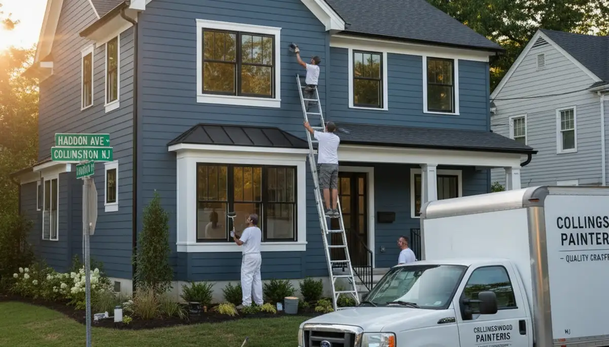 Professional house painters working on exterior home in Cherry Hill, NJ