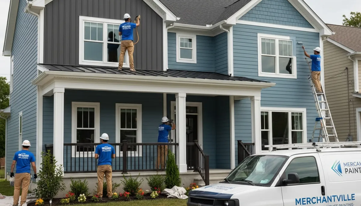 Professional house painters working on residential exterior in Cherry Hill, NJ