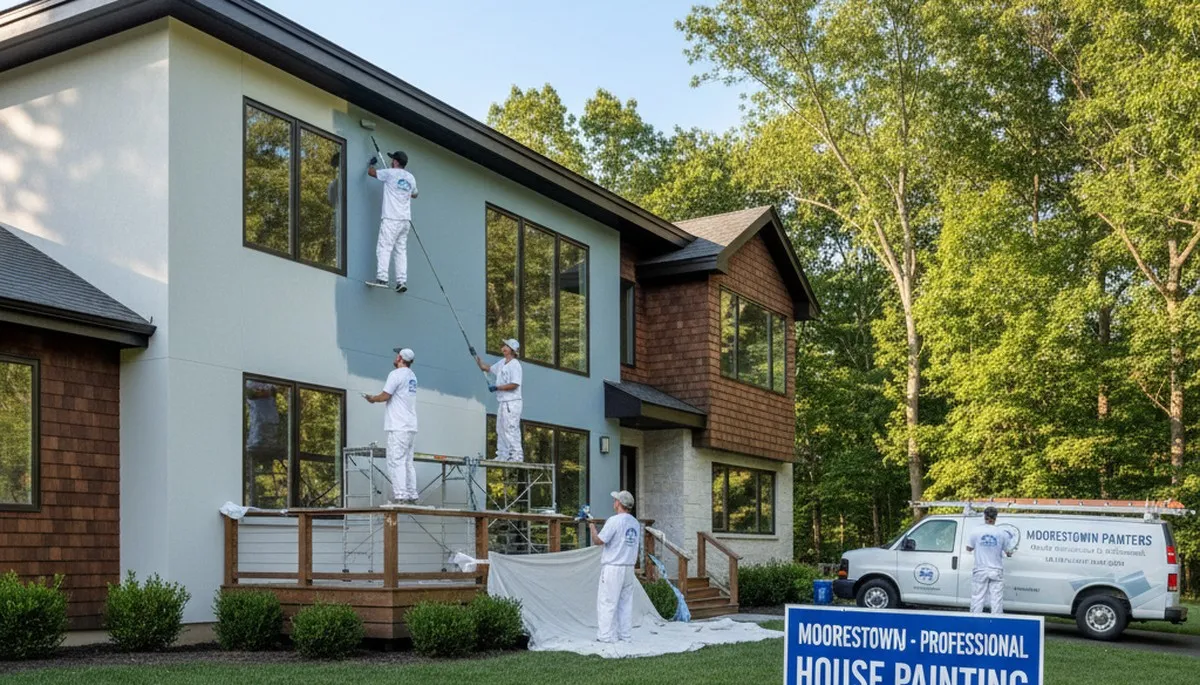 Professional house painters finishing exterior home in Cherry Hill, NJ