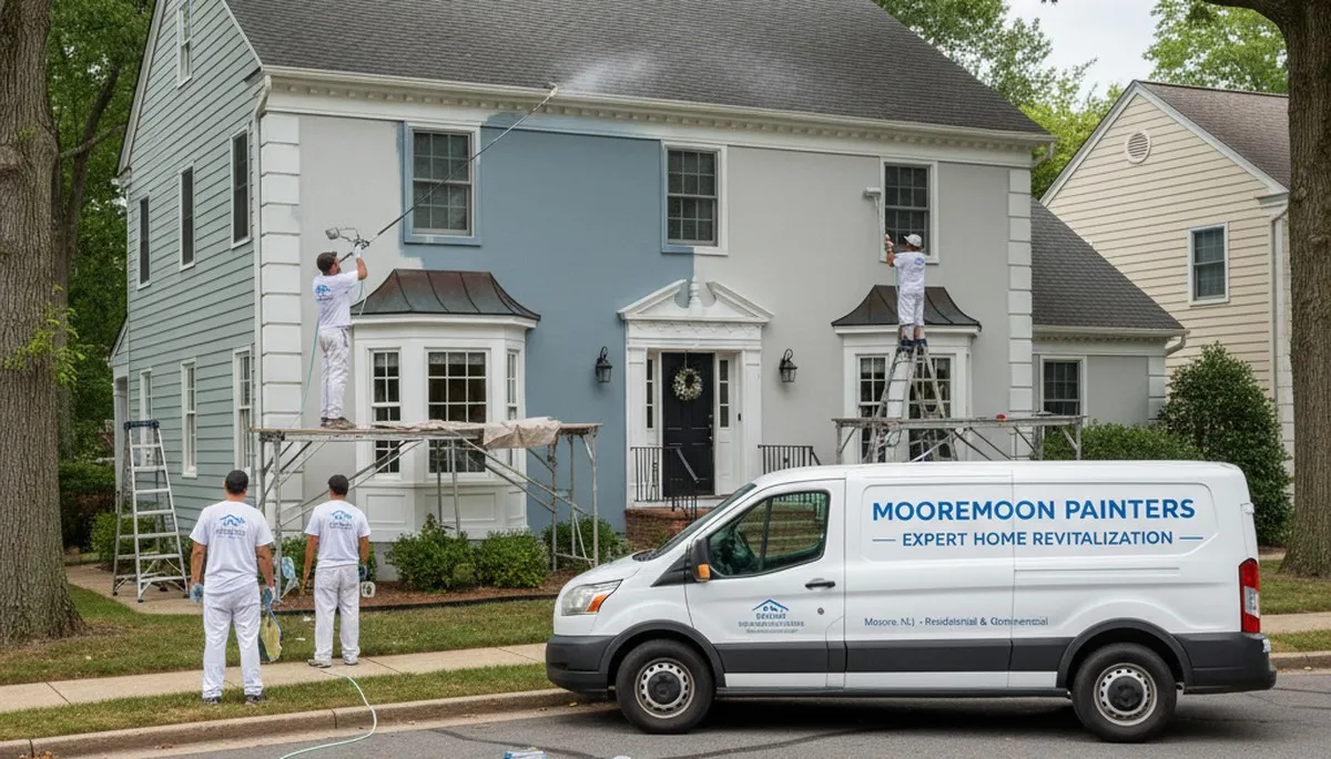 Professional house painters in Cherry Hill NJ painting home exterior with precision