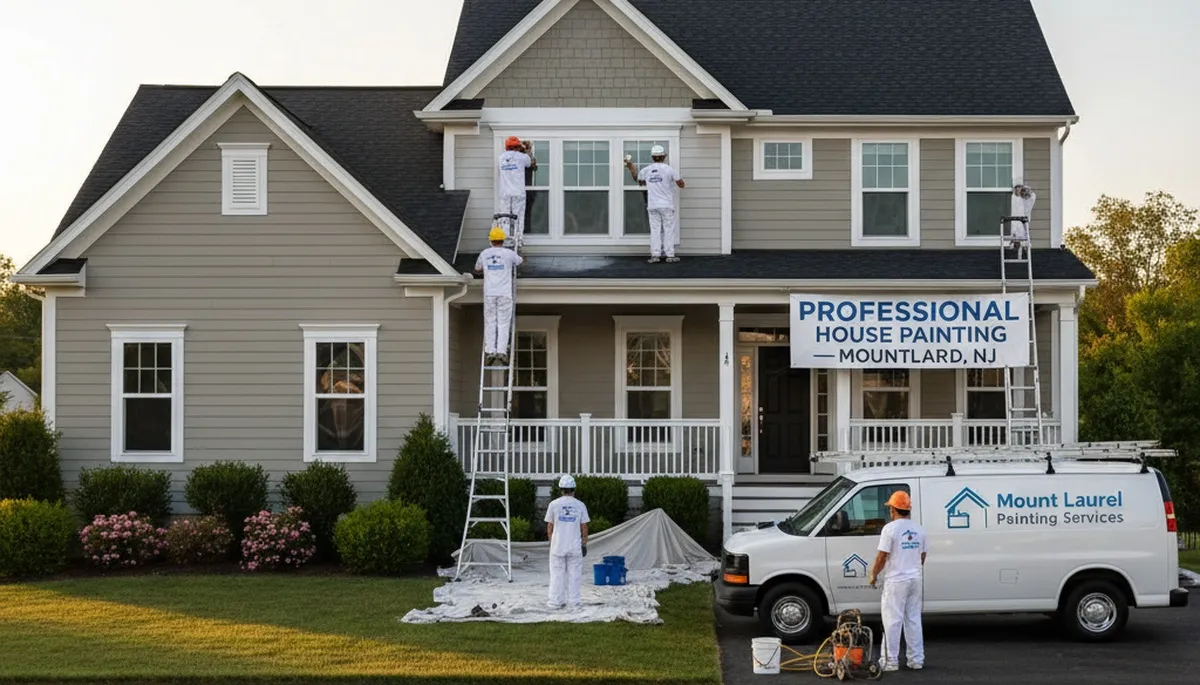 Professional house painters in Cherry Hill NJ painting home exterior with expert precision
