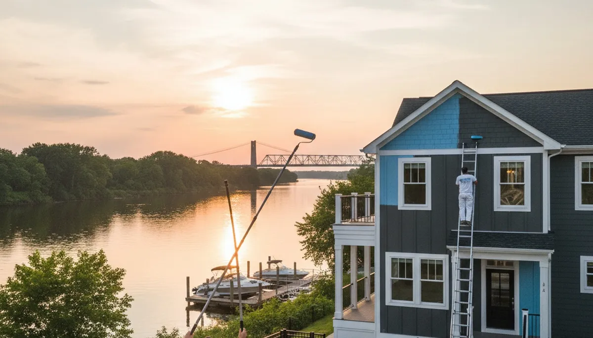 Professional house painters working on residential exterior in Cherry Hill, NJ
