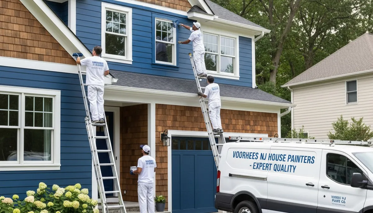 Professional house painters working on residential exterior in Cherry Hill, NJ