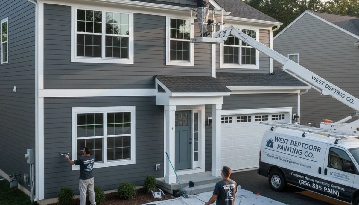 Professional house painters working on residential exterior in Cherry Hill, NJ